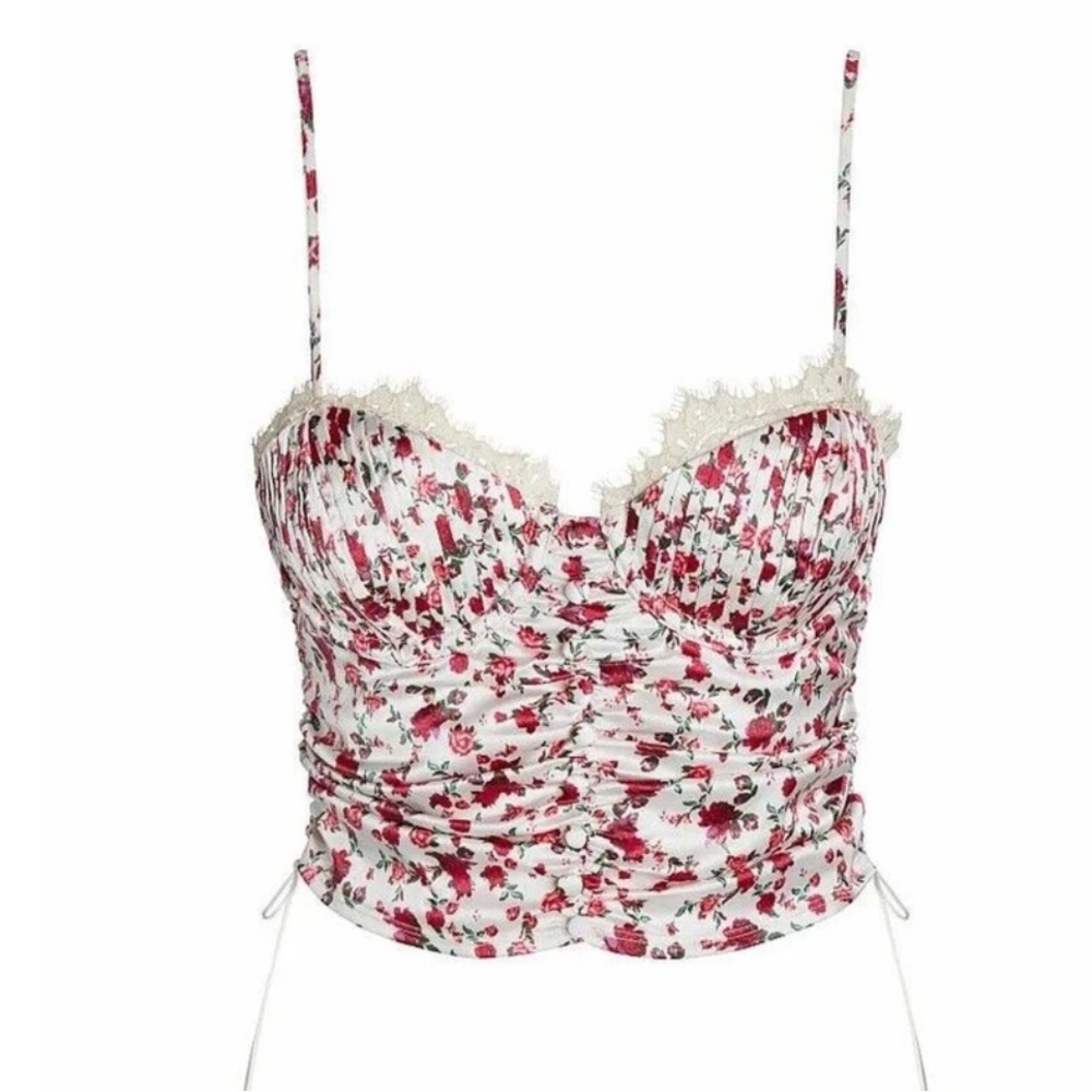 For Love And Lemons Red and White Floral Camisole